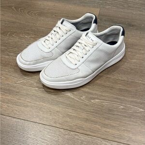 Cole Haan White Leather Perforated Sneakers with Navy Heel